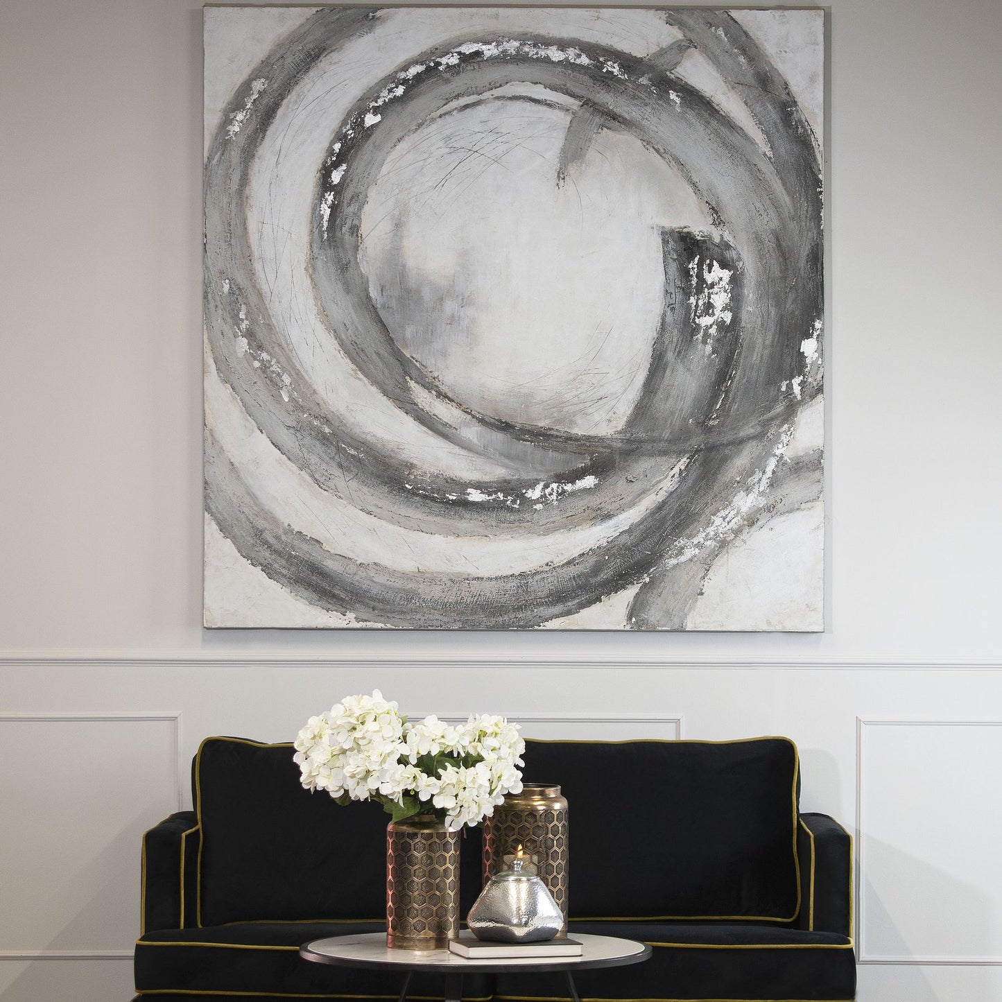 Galaxy Silver And Grey Hand Painted Canvas (150cm x 150cm