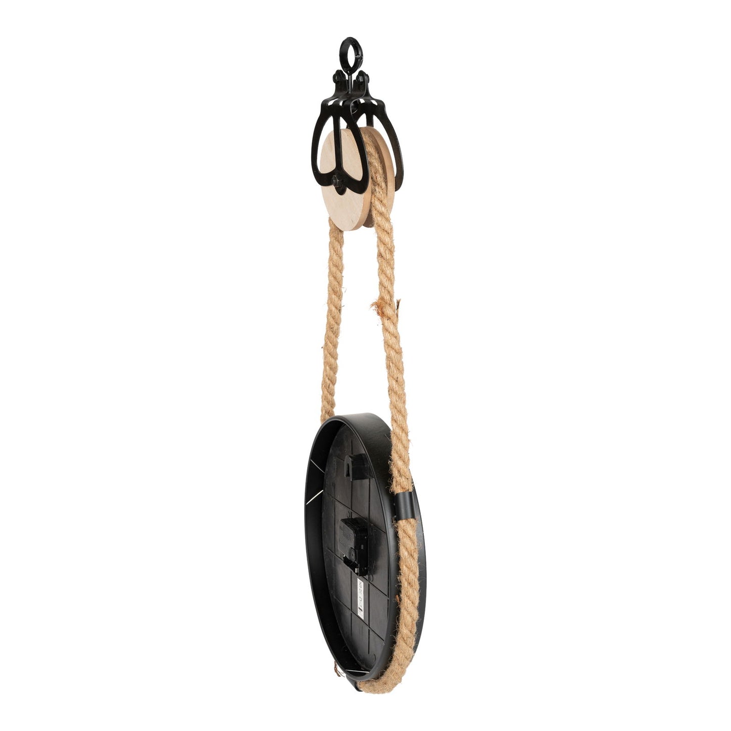 Industrial Hanging Rope Round Black Metal Clock